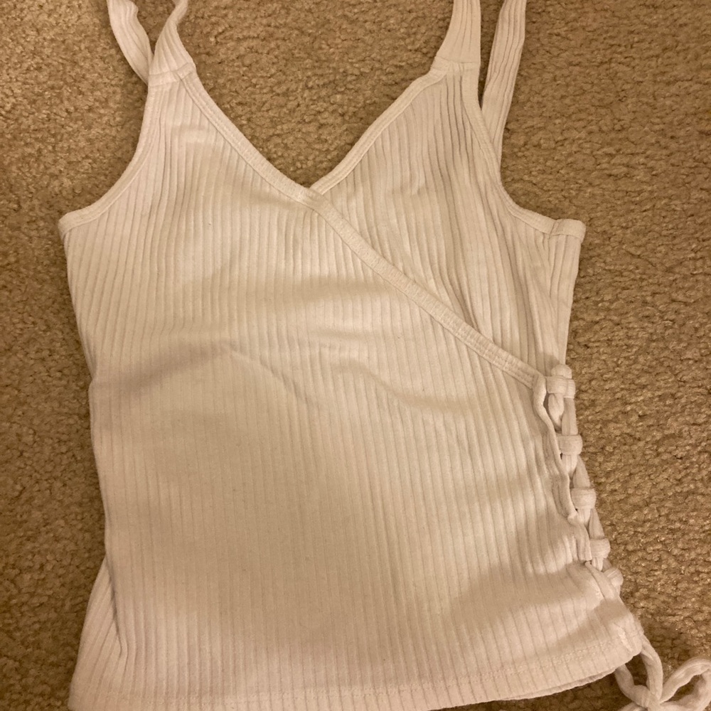 White Hollister Ribbed tank top with ribbon detail